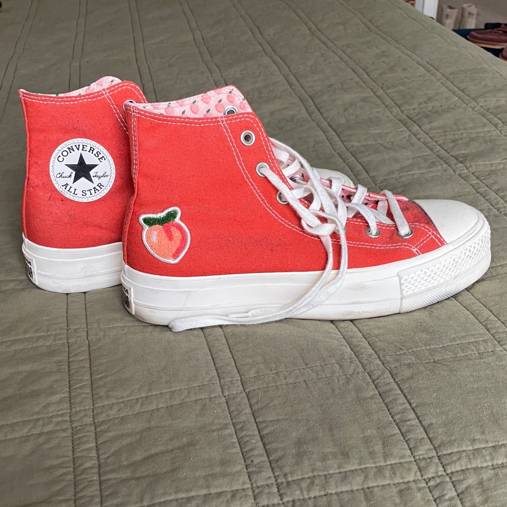 Converse Woman’s Platform Orange High-Top Sneakers with Peach Patch